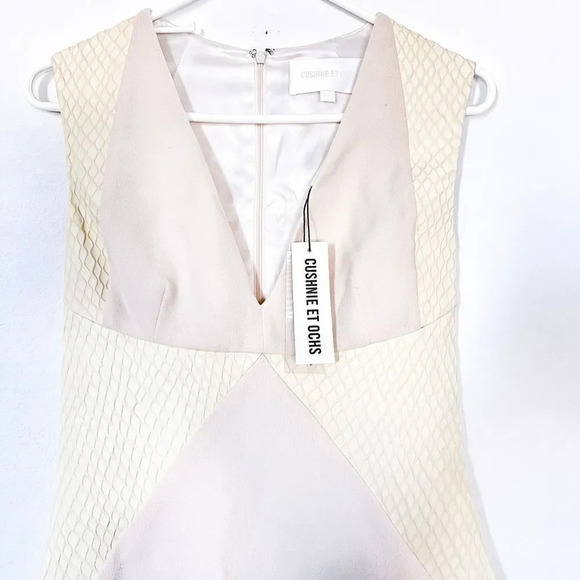 Cushnie Et Ochs‎ Fishnet Leather & Wool Crepe Paneled Dress Ivory Size 6 - Picture 5 of 10